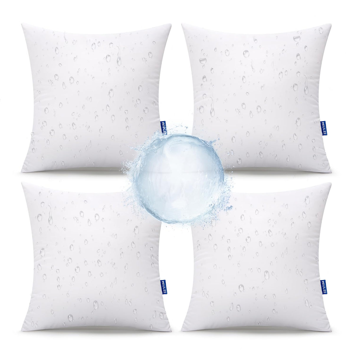 MIULEE outdoor 18x18 pillow pack four, waterproof cushions for patio seating.
