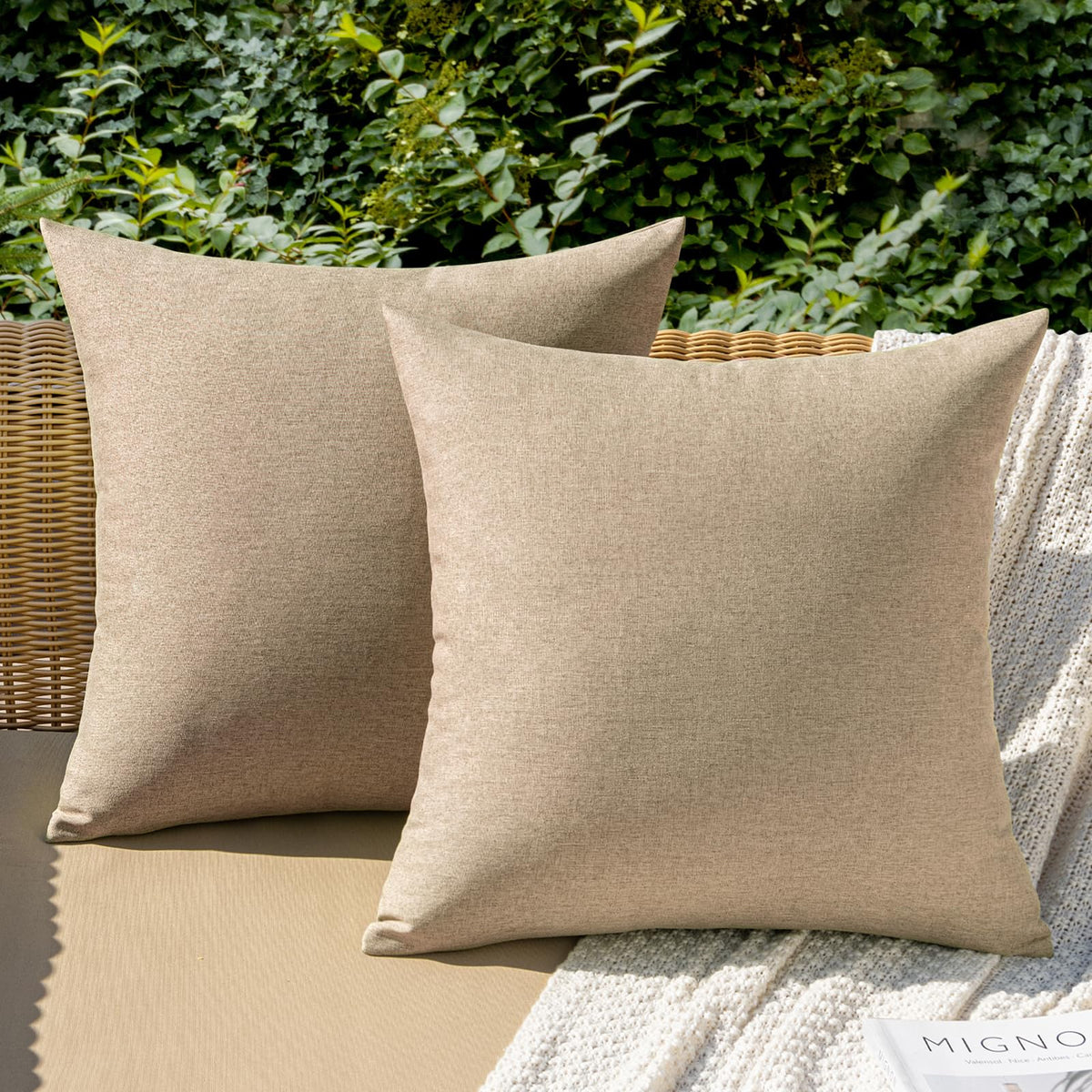 MIULEE outdoor pillow cover in light tan with waterproof fabric for patios
