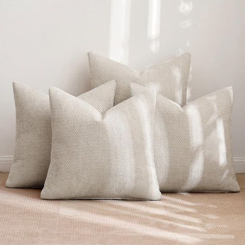 MIULEE set of 4 cream chenille pillow covers shown without inserts for styling