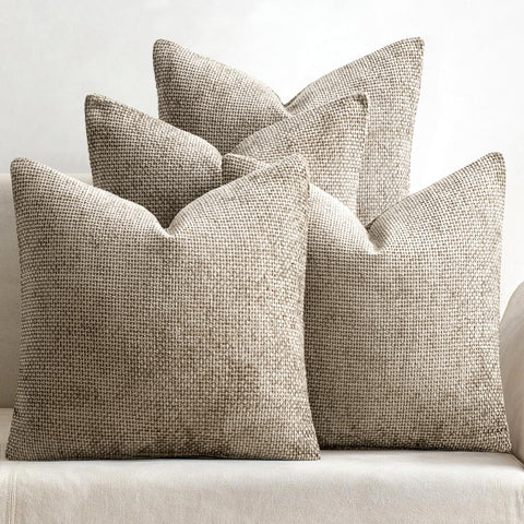 MIULEE 4-pack khaki chenille pillow covers show premium softness and easy care.