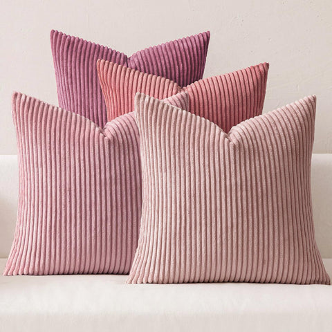 MIULEE pack of four purple-pink corduroy pillow covers on a sofa for boho decor