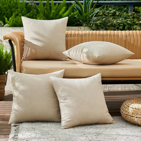 MIULEE 18x18 beige covers arranged on a porch for versatile decor