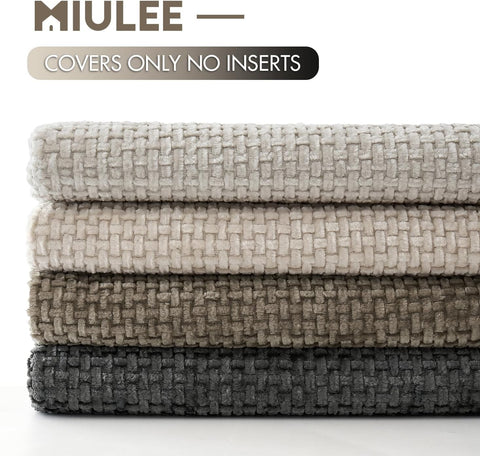 MIULEE brown chenille pillow cover stacked with cushions for depth.
