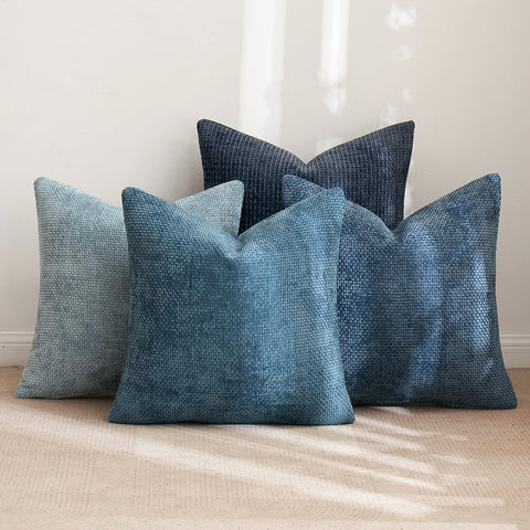 MIULEE 24x24 blue chenille cover enhances coastal decor with rich texture