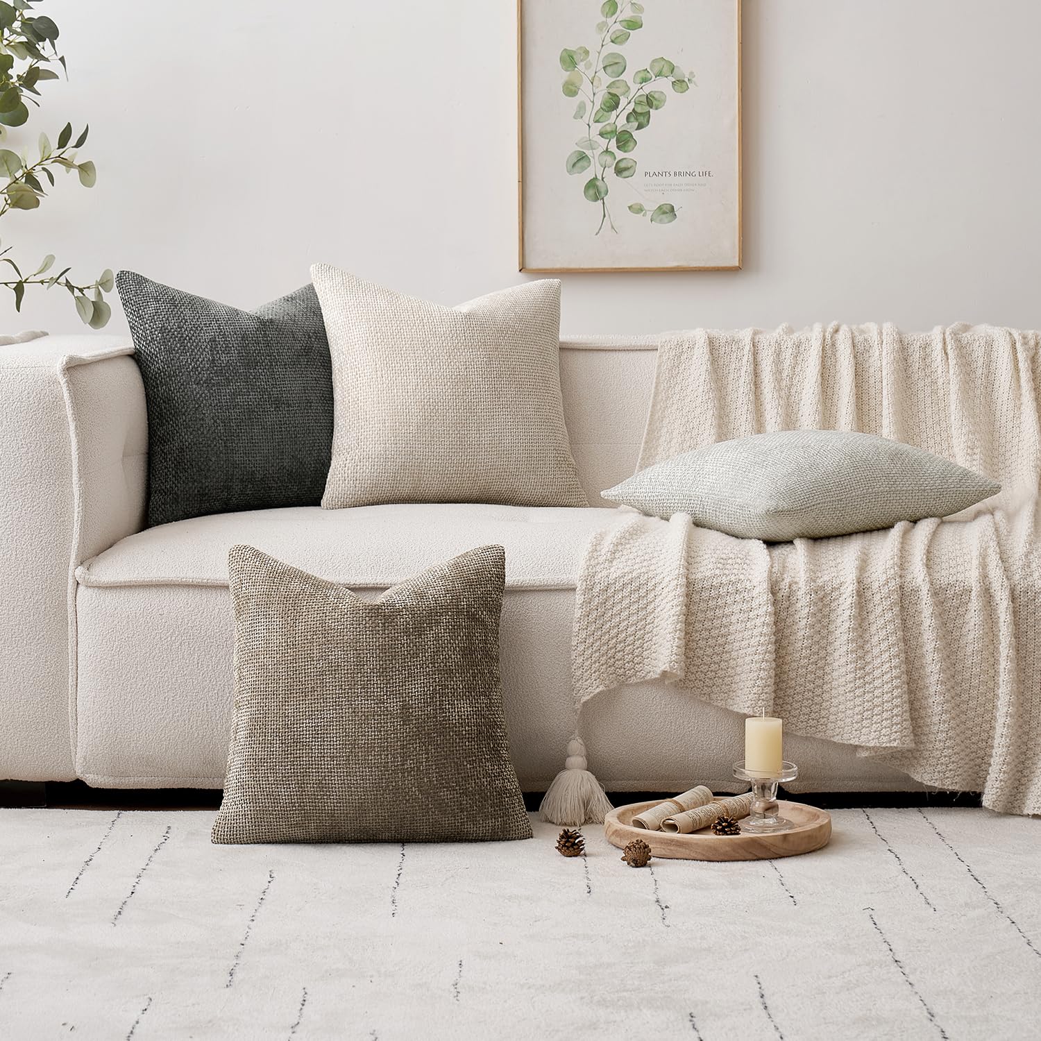 MIULEE greige chenille pillow cover blends with modern decor.