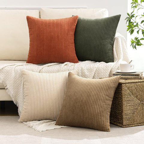 MIULEE olive-camel pillow cover in modern stripe creates warm ambiance.