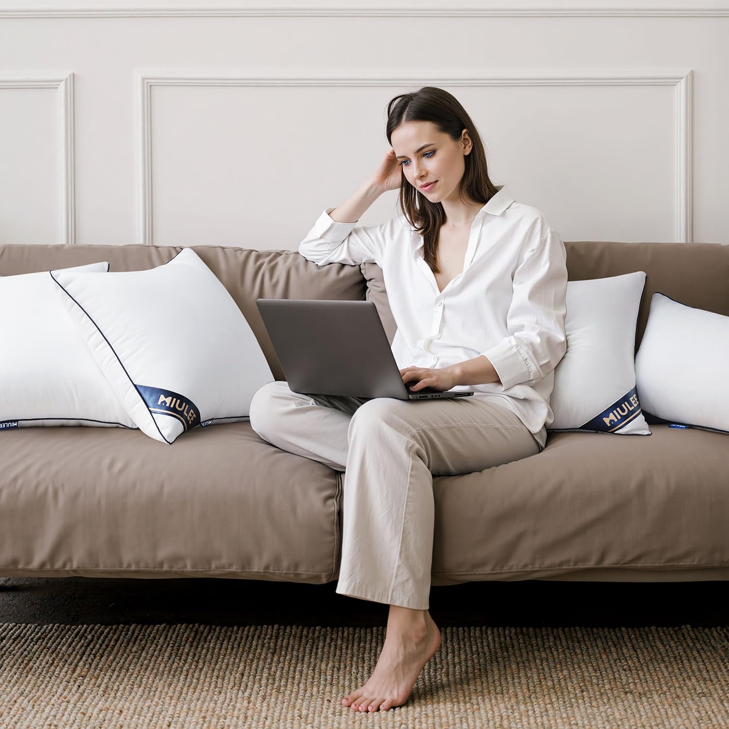 MIULEE pillow decor on sofa scene enhances living room styling.