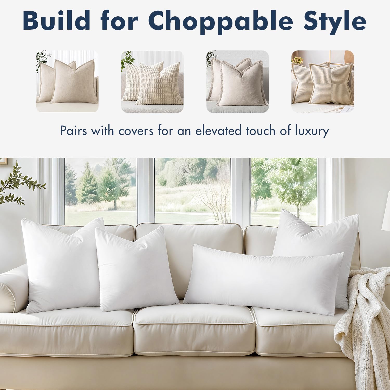MIULEE 20x20 bedroom setup with white pillow inserts for a cozy look