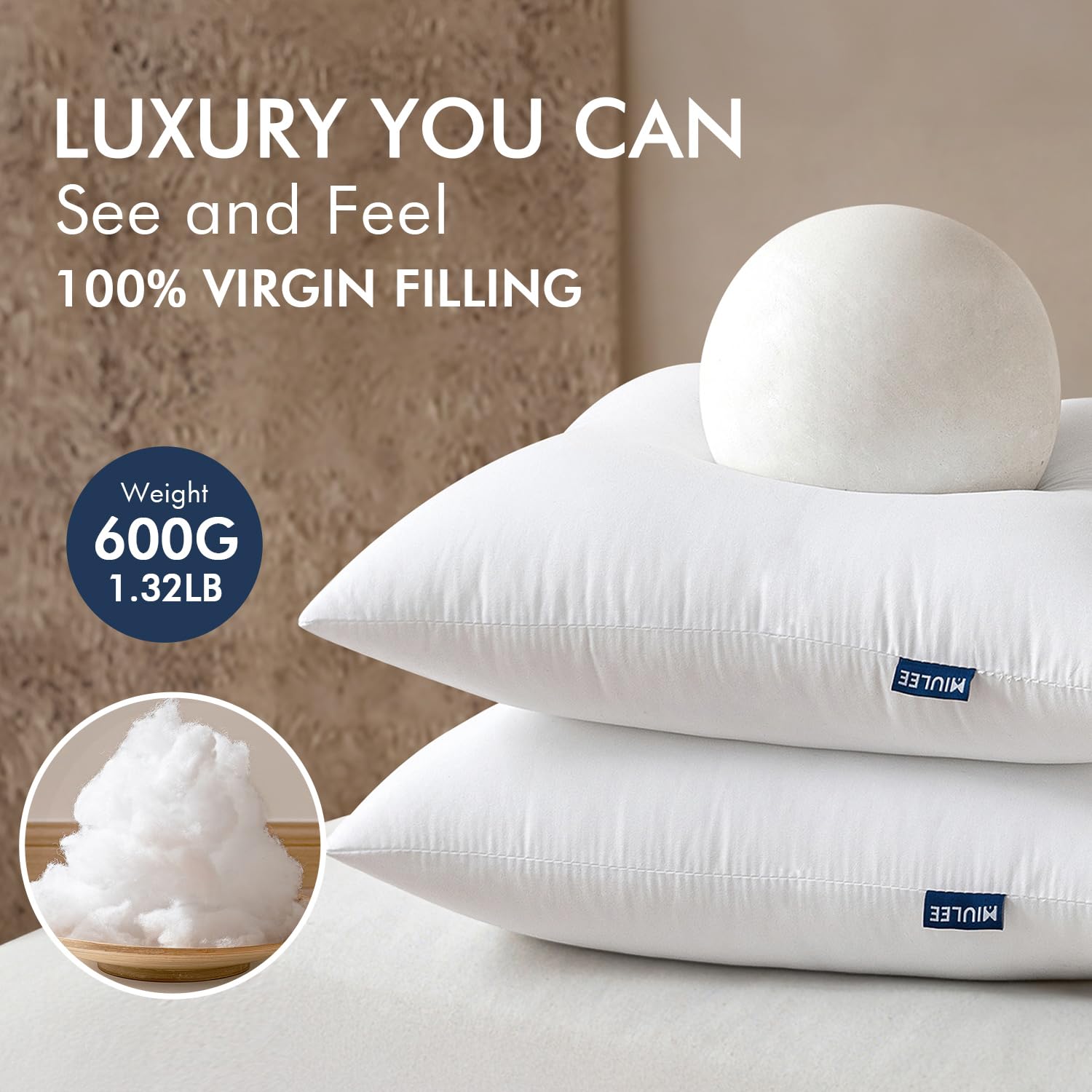 MIULEE pillow insert vacuum sealed packaging ready to fluff
