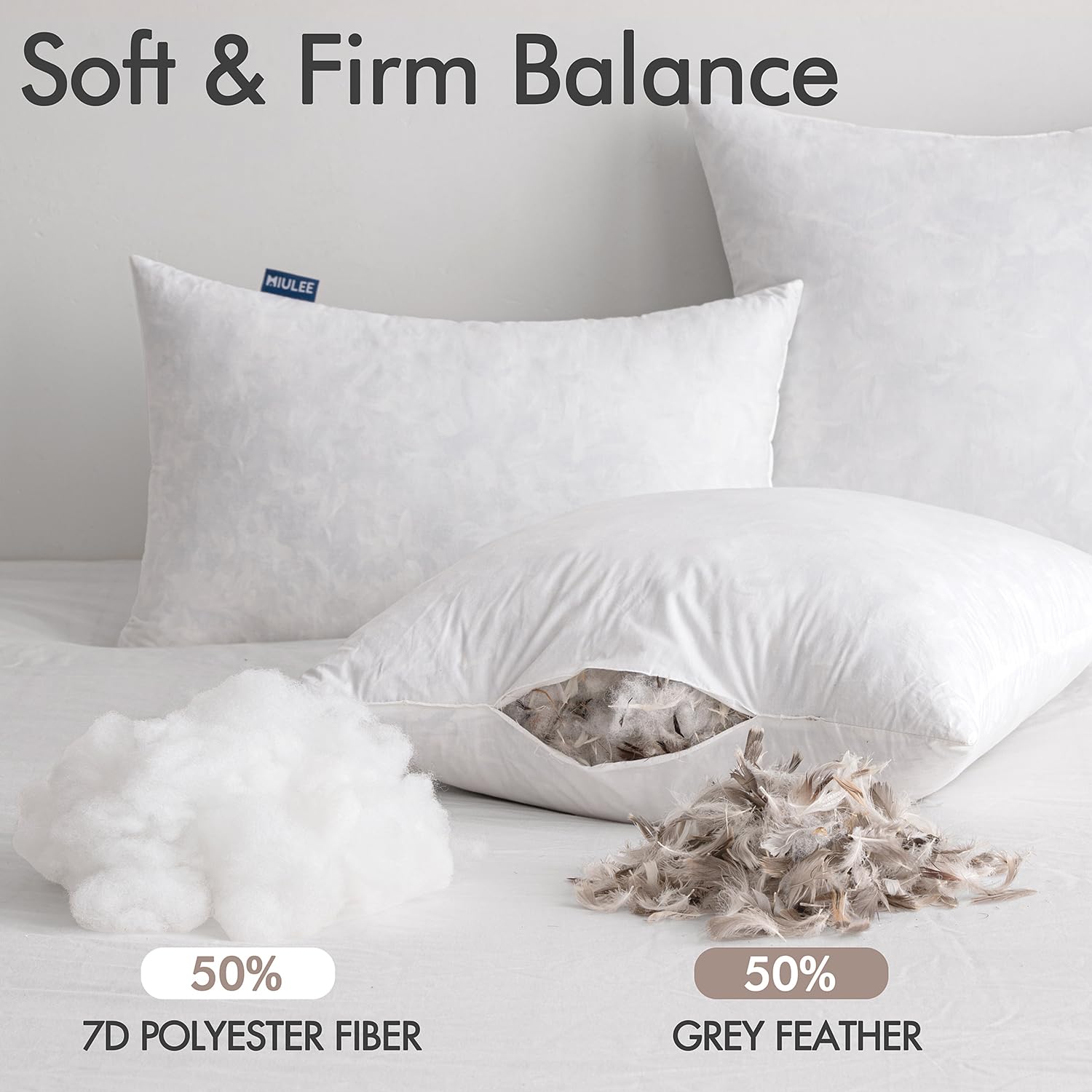 MIULEE cotton cover pillow inserts prevent feather leakage and keep breathable comfort.
