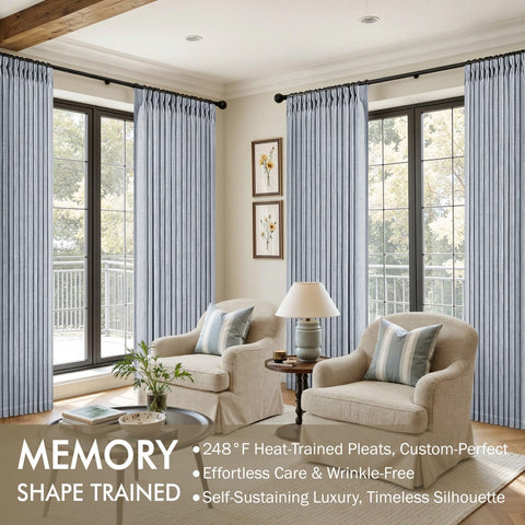 MIULEE light-blue linen curtain highlighting calm privacy and natural glow.