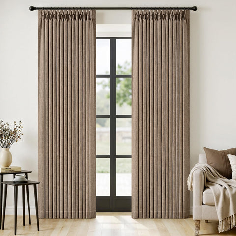 MIULEE pinch-pleated linen curtain closeup showing rich texture and privacy.