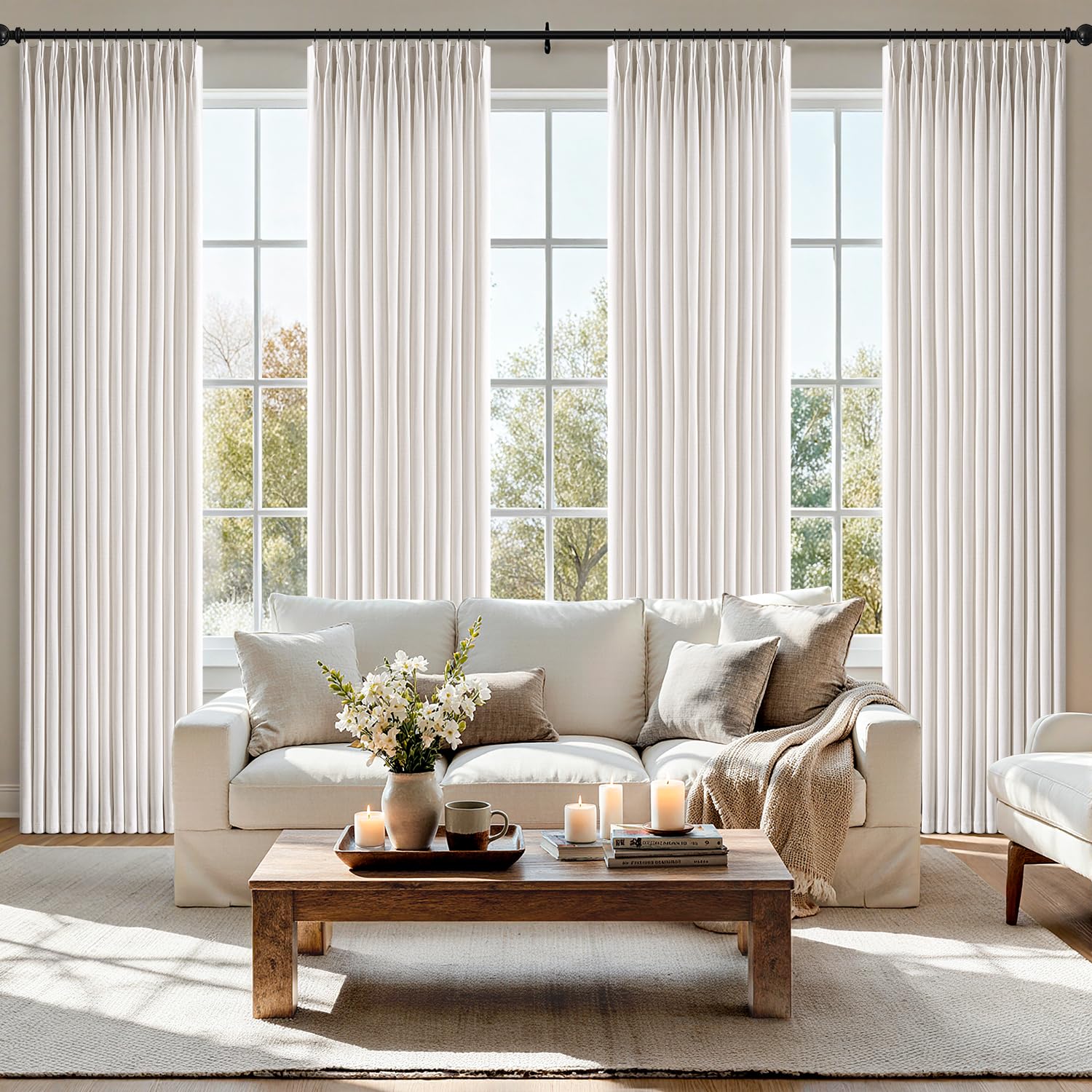 MIULEE Pinch Pleated Linen Curtain 90in front view for stylish light diffusion