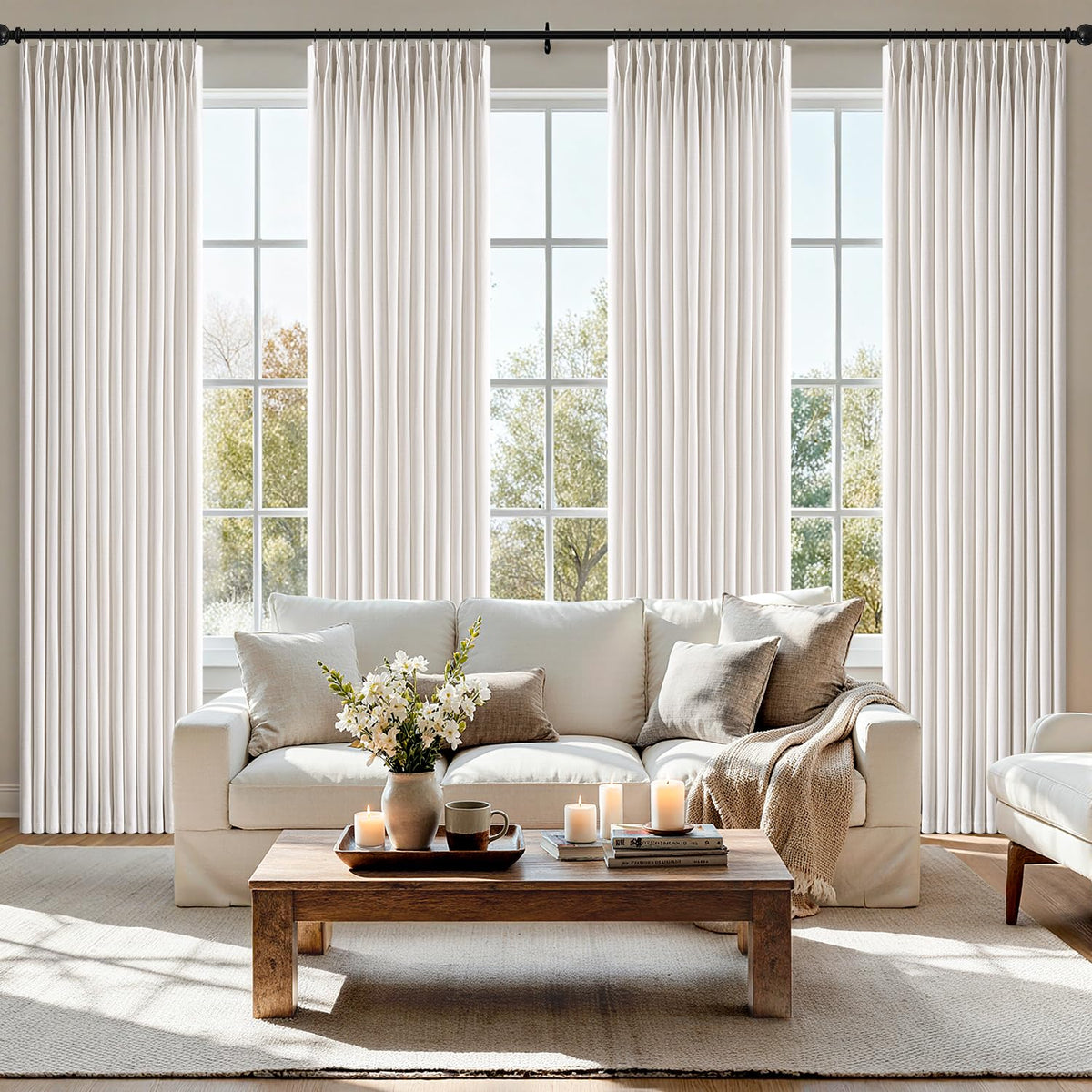MIULEE Pinch Pleated Linen Curtain 90in front view for stylish light diffusion