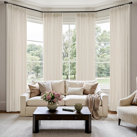 MIULEE four-panel linen curtains diffuse daylight for a soft, private atmosphere.