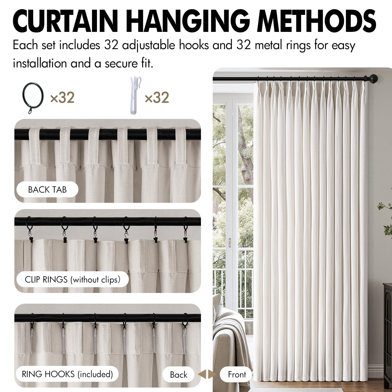 MIULEE Pinch Pleated Linen Curtain 90in living room ambience with filtered light
