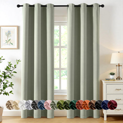 MIULEE sage green blackout curtains, front view, block light for deeper sleep and privacy.