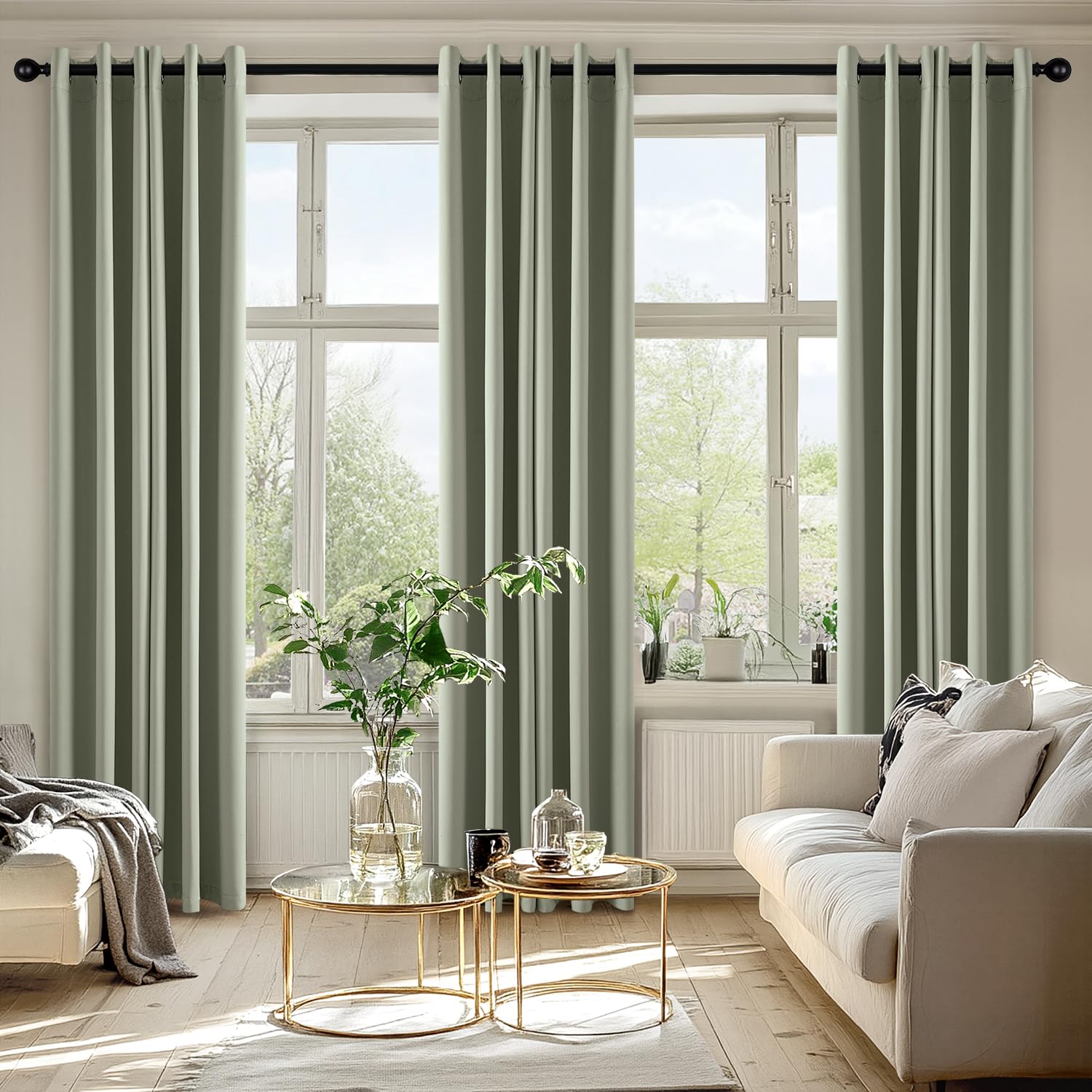 MIULEE Sage Green blackout curtains room-darkening for evening movie time