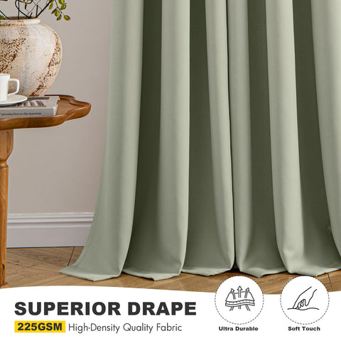 MIULEE sage green blackout curtains, machine washable for easy maintenance.