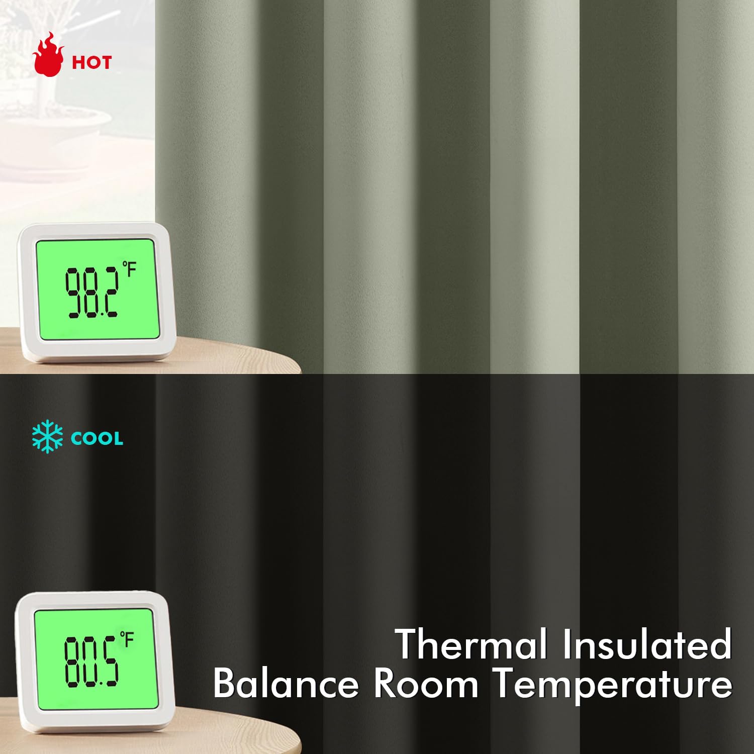 MIULEE sage green blackout curtains, thermal-insulation helps keep rooms cooler in summer and warmer in winter.