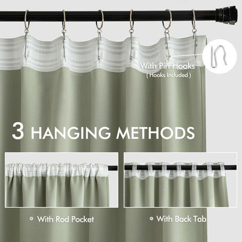 MIULEE sage green curtains back-tab design provides a neat, tailored silhouette.