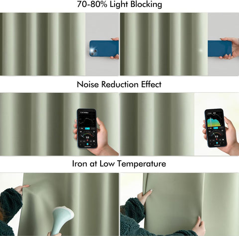 MIULEE sage green blackout curtains block light for cozy movie nights.