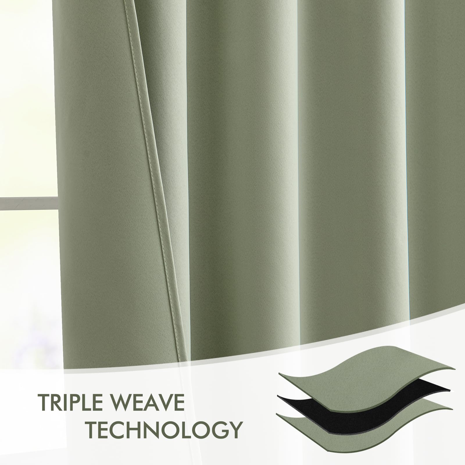 MIULEE sage green curtains offer privacy while maintaining air flow.