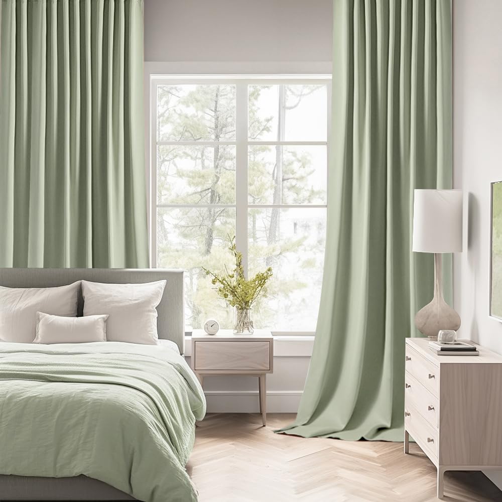 MIULEE sage green curtains with rod-pocket top for easy installation on standard rods.
