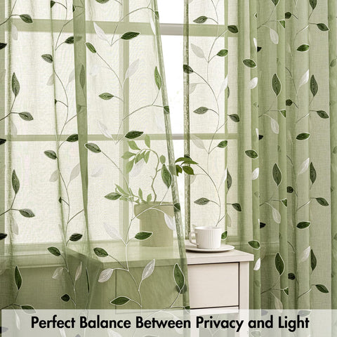 MIULEE sage green curtains filtering light to create a warm, private atmosphere.