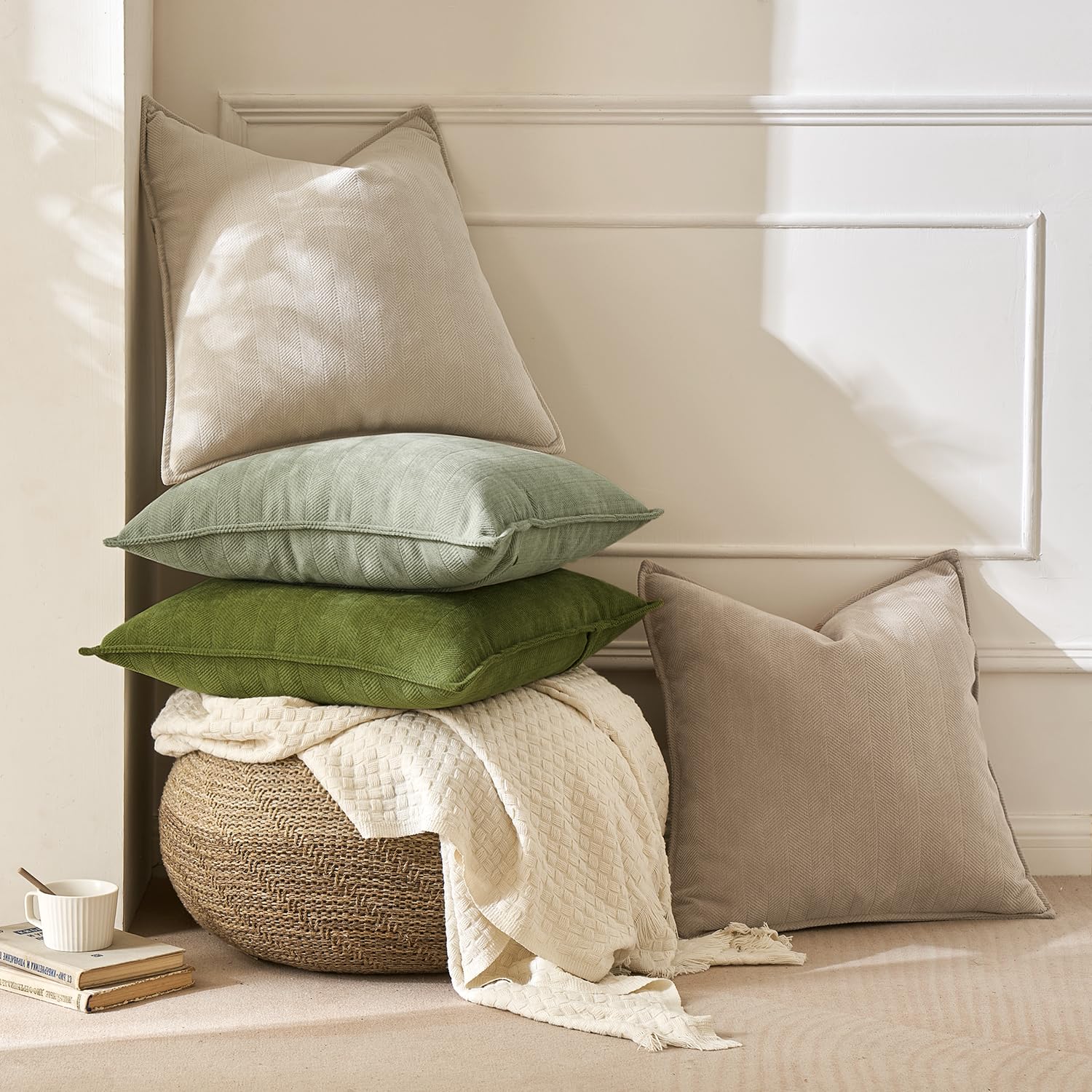 MIULEE sage green cover blends with lamps and throws