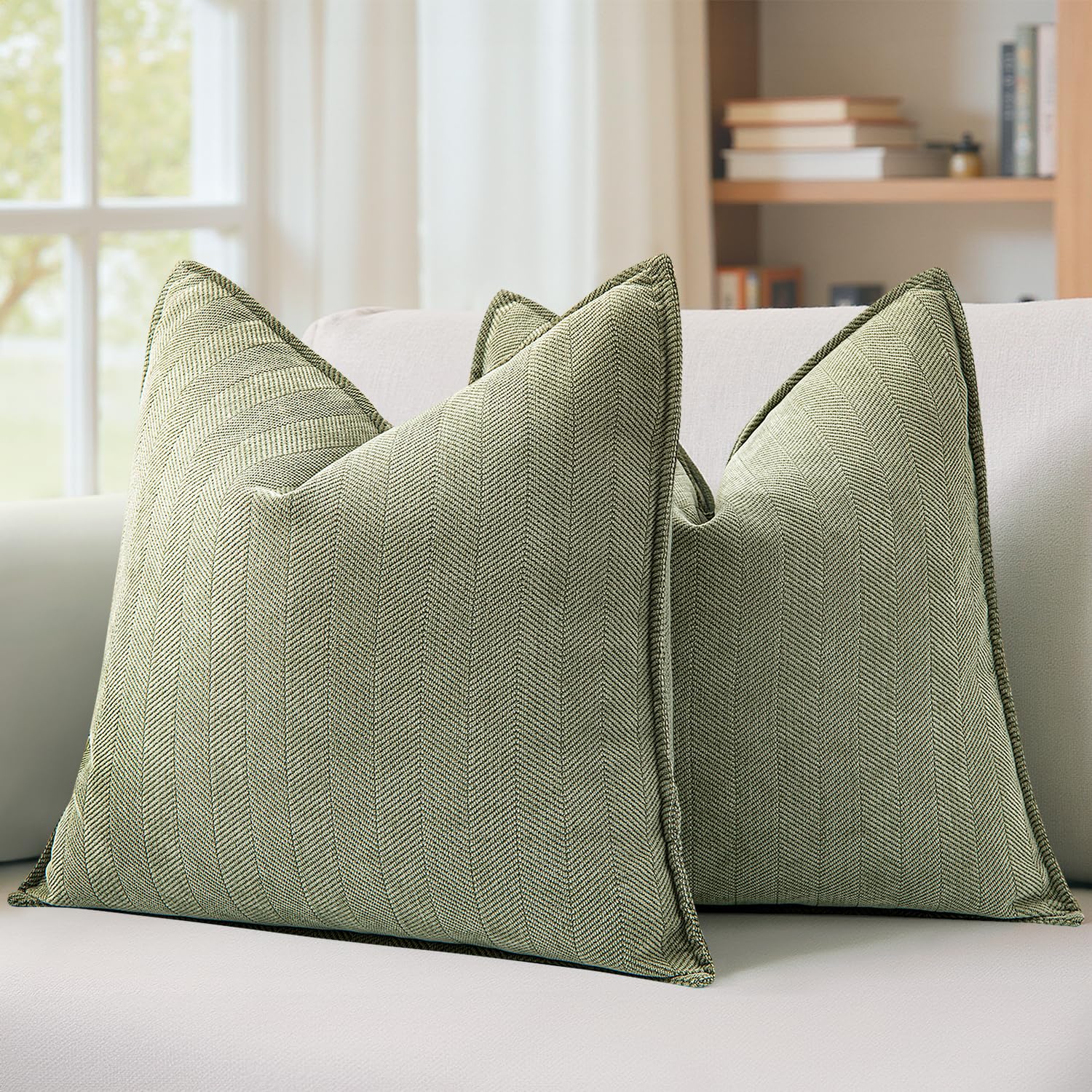MIULEE sage green pillow cover front view with plush chenille texture for sofa