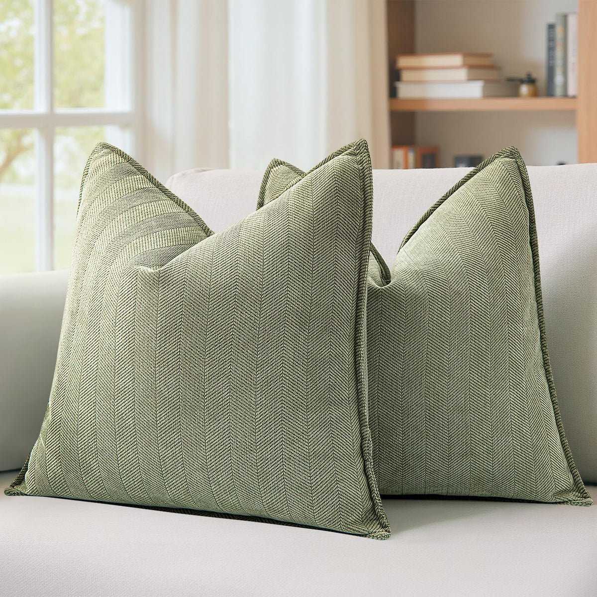 MIULEE sage green pillow cover front view with plush chenille texture for sofa