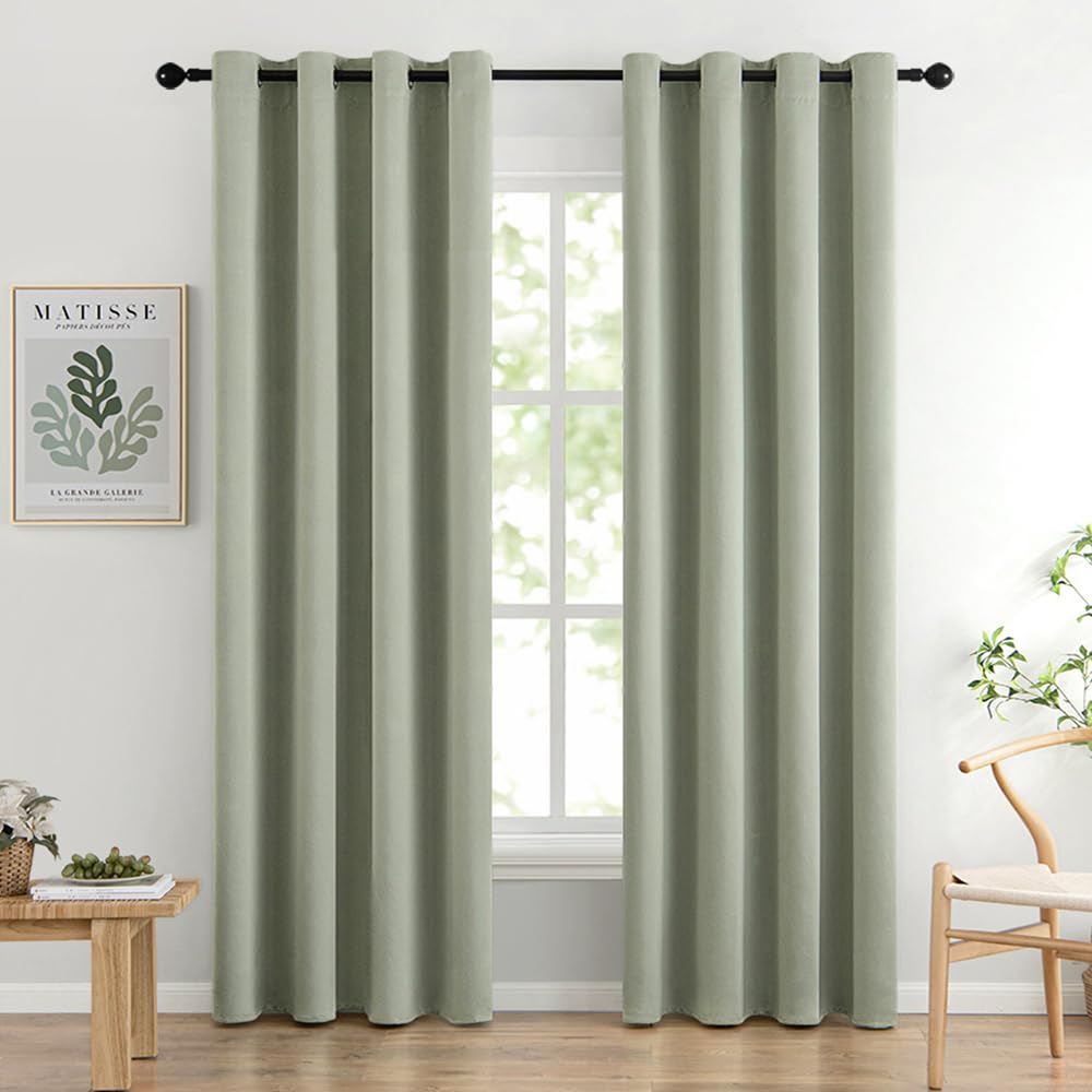 MIULEE sage green room-darkening curtains with silver grommets for privacy