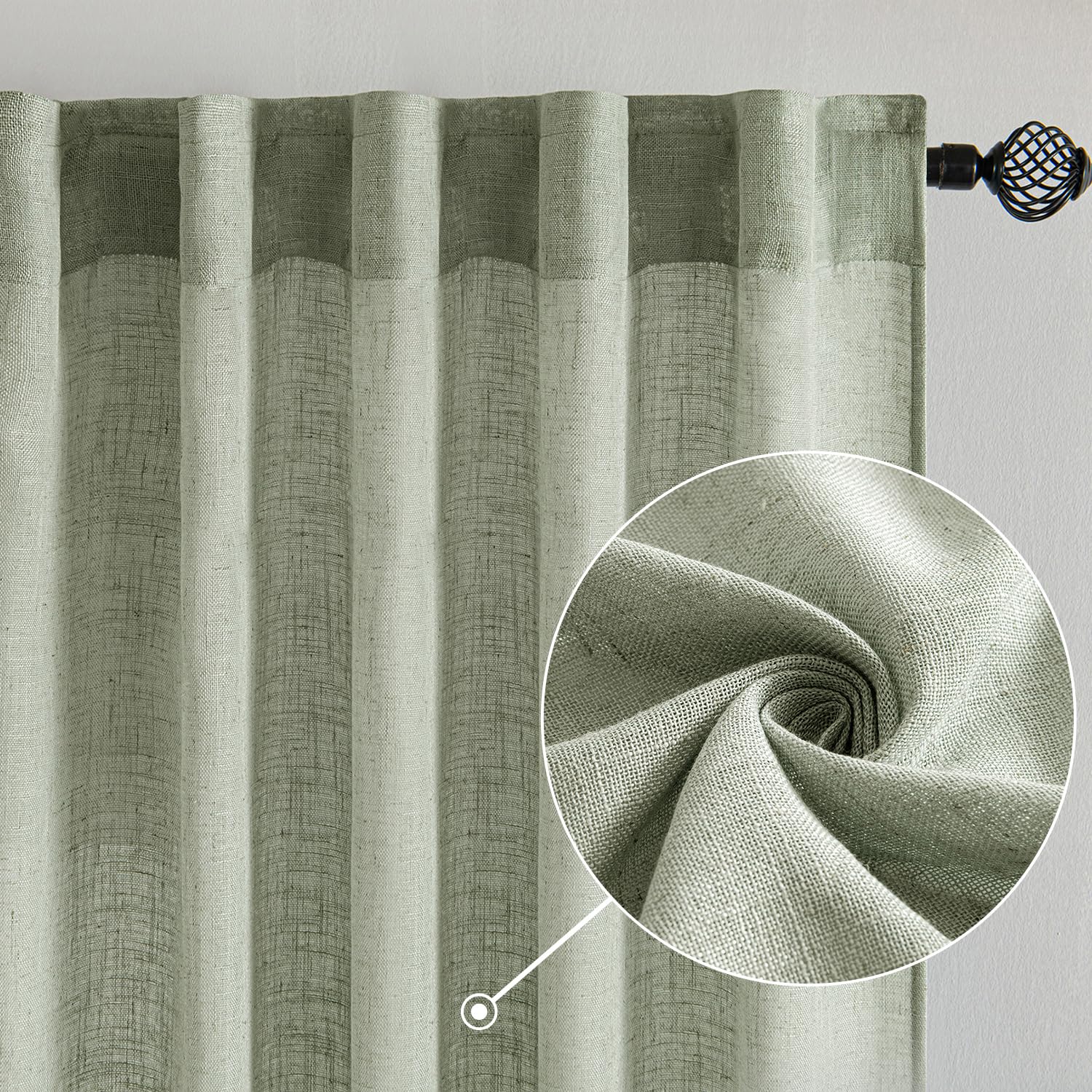 MIULEE Sage Linen Curtains back-tab and rod-pocket design for versatile hanging.