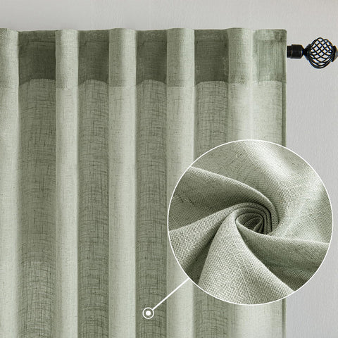 MIULEE Sage Linen Curtains back-tab and rod-pocket design for versatile hanging.