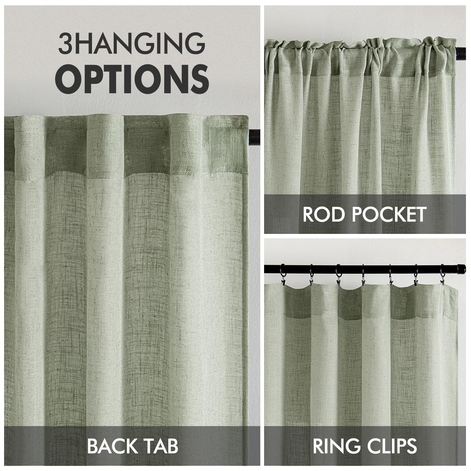 MIULEE Sage Linen Curtains close-up texture showing rich linen look.