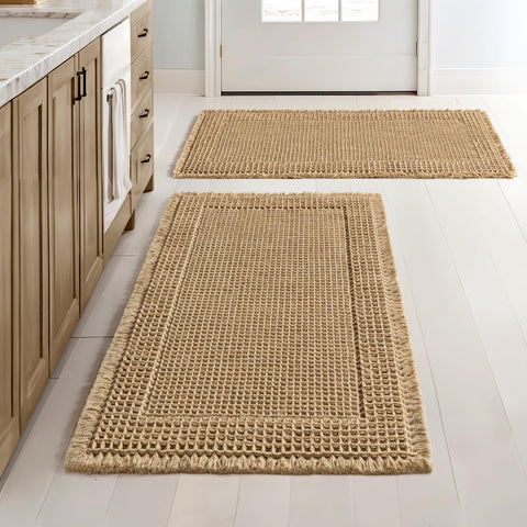 MIULEE set of two waffle bath mats with bordered brown design, keeps floors dry