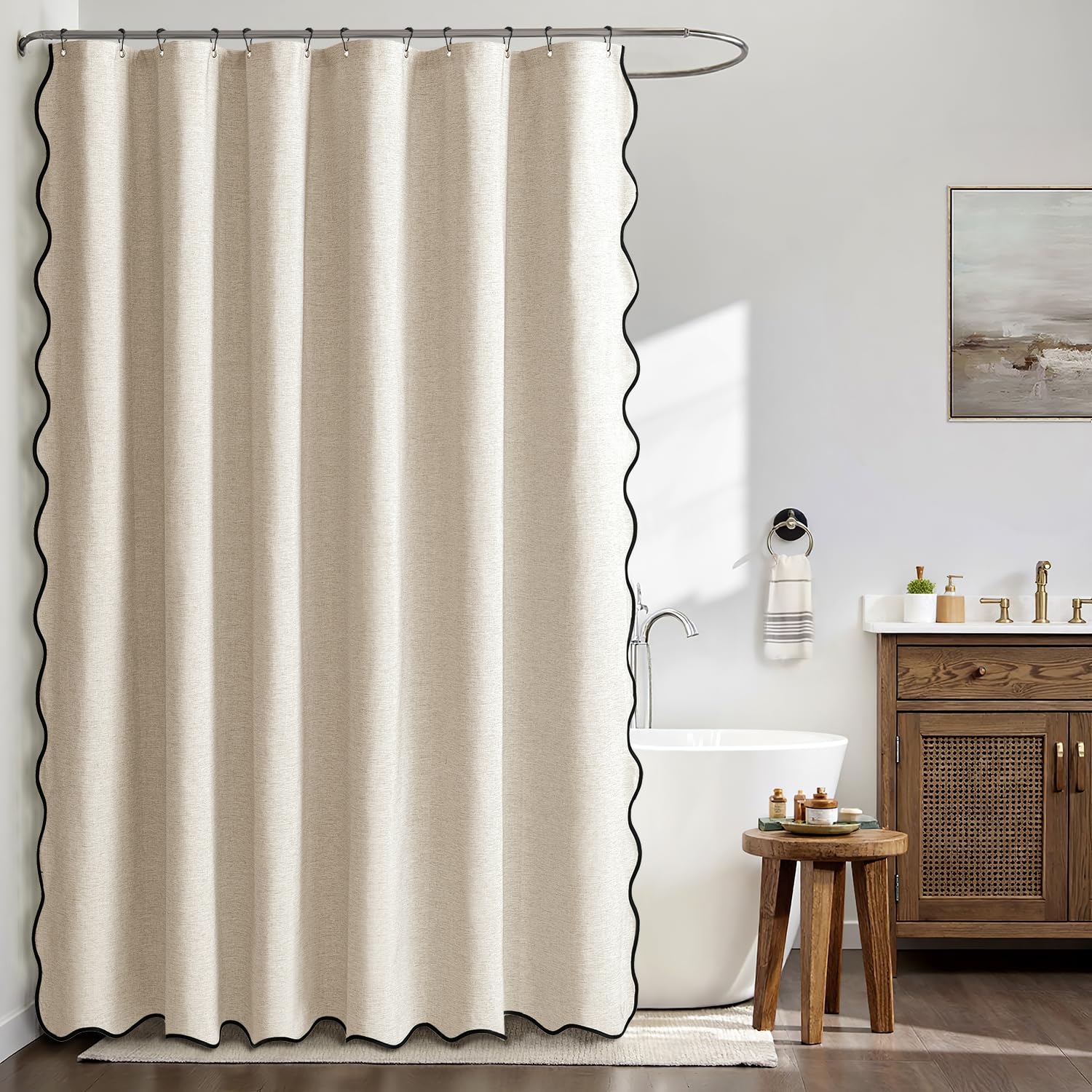 MIULEE shower curtain with black border highlights design and moisture resistance.