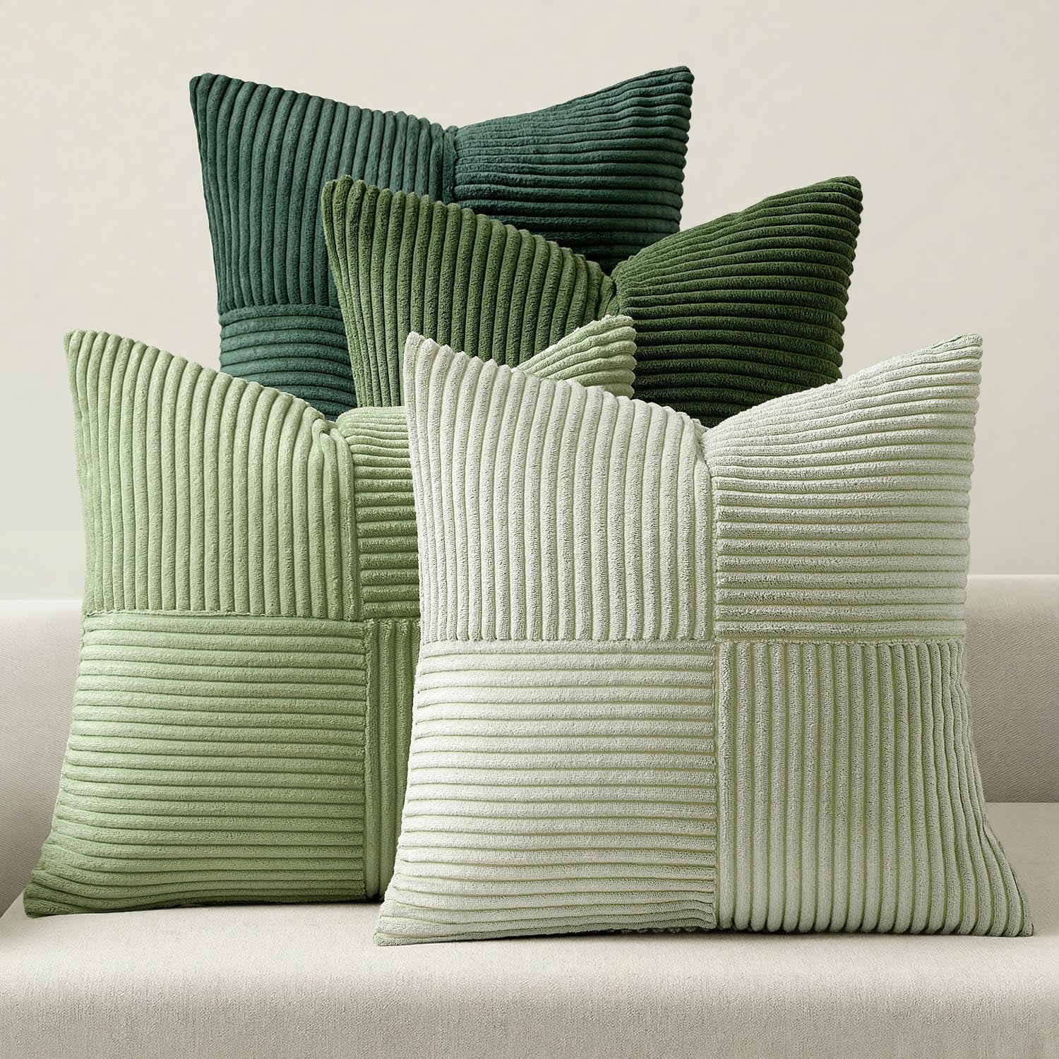 MIULEE Spring Green pillow cover with patchwork striped design for cozy living rooms.