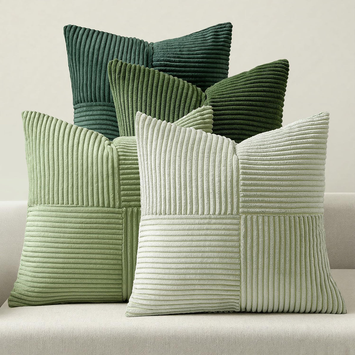 MIULEE Spring Green pillow cover with patchwork striped design for cozy living rooms.