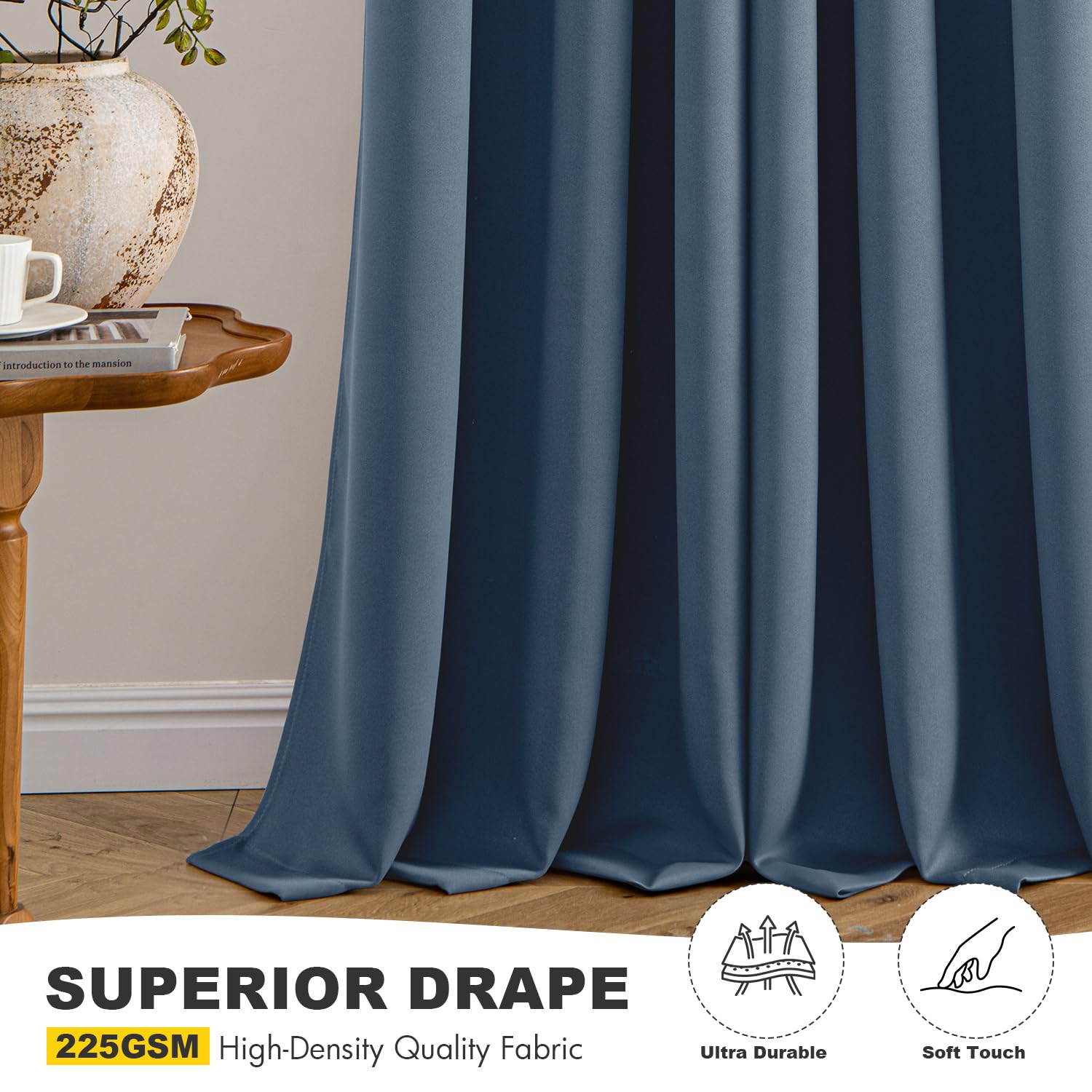 Light blocking demonstration on MIULEE Stone Blue blackout curtains