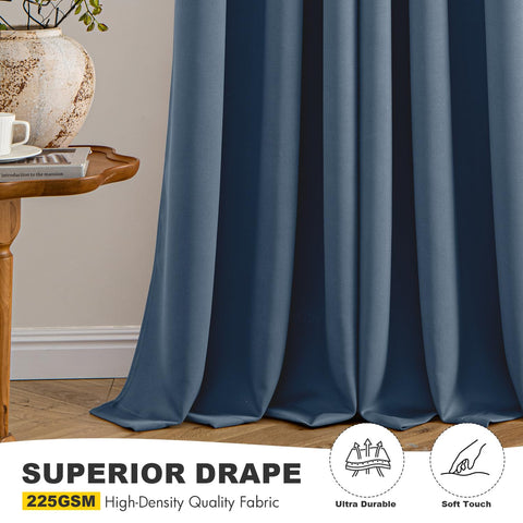 Light blocking demonstration on MIULEE Stone Blue blackout curtains
