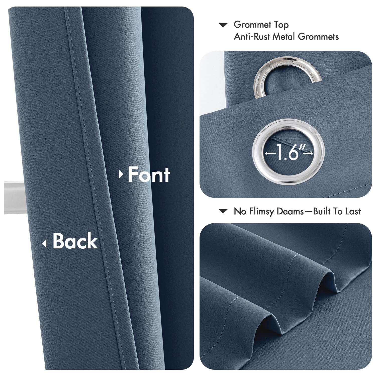 Thermal-insulated MIULEE Stone Blue blackout curtains on bright day