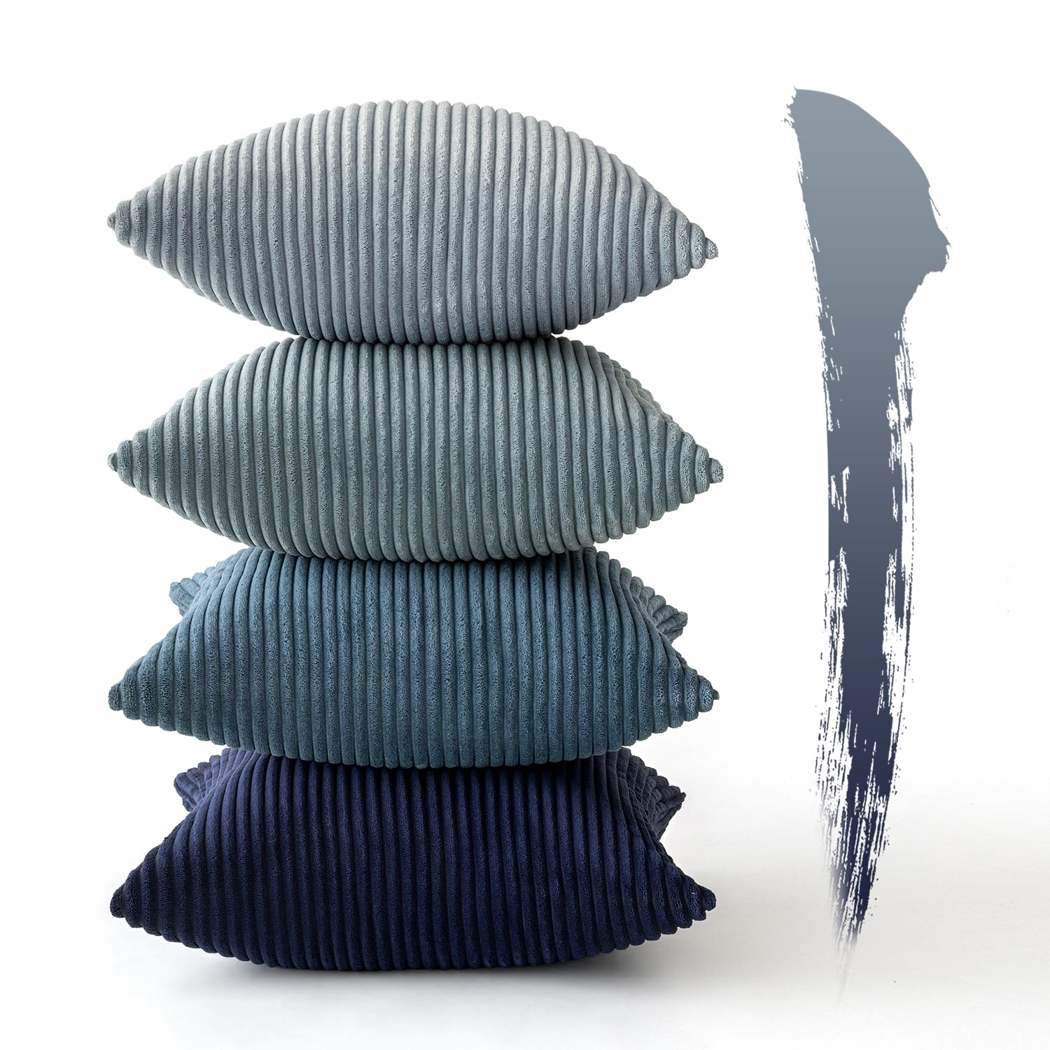 MIULEE four-pack navy pillow covers arranged for versatile styling