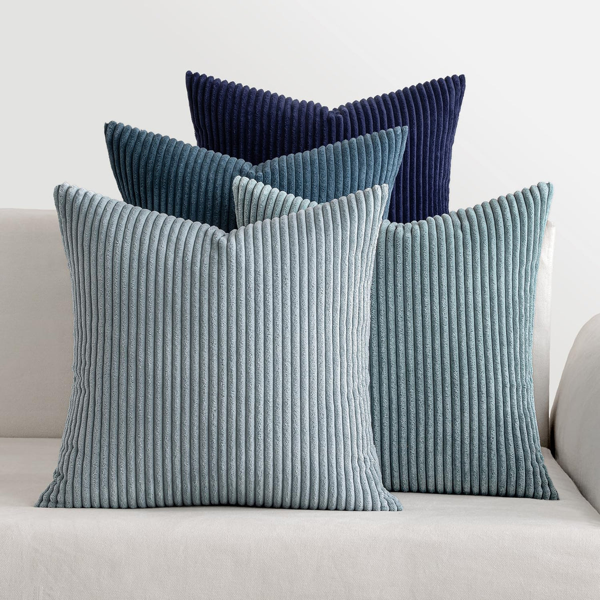 MIULEE navy stripe pillow covers front view on couch for cozy living room decor