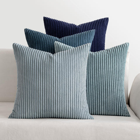 MIULEE navy stripe pillow covers front view on couch for cozy living room decor