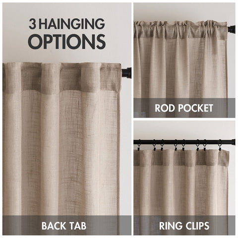 MIULEE taupe linen curtains close-up texture showcases cross-woven fabric quality.