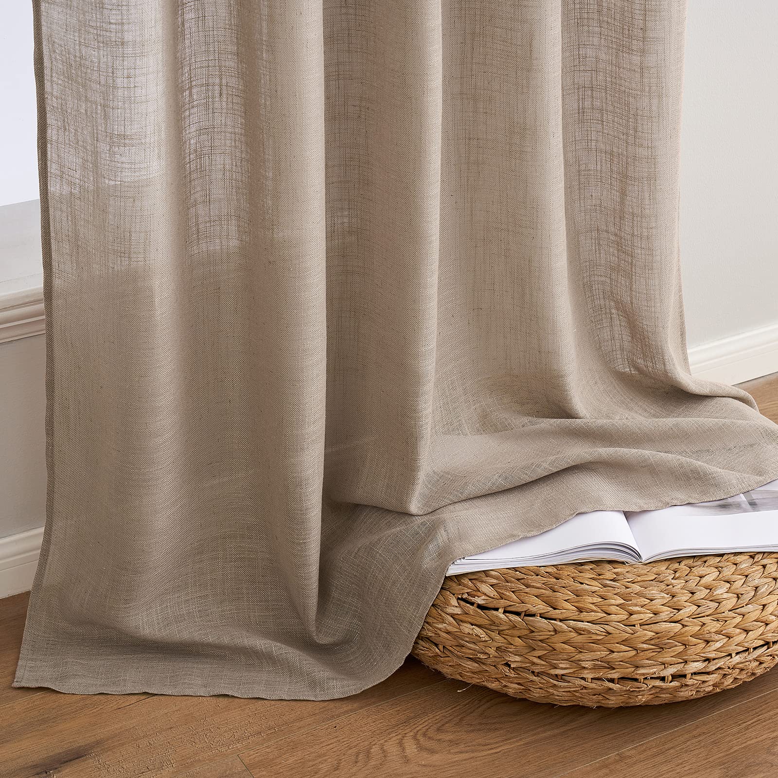MIULEE taupe linen curtains durable fabric close-up emphasizes quality and longevity.