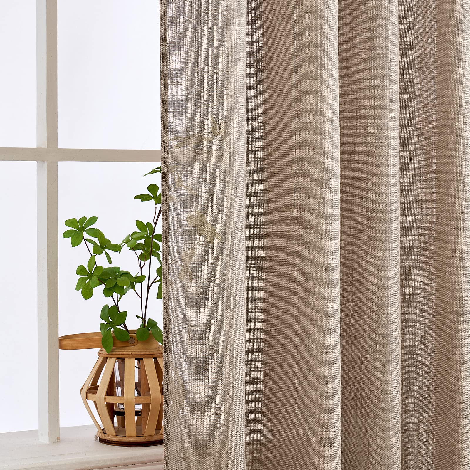 MIULEE taupe linen curtains rod-pocket combo blends classic look with simple installation.