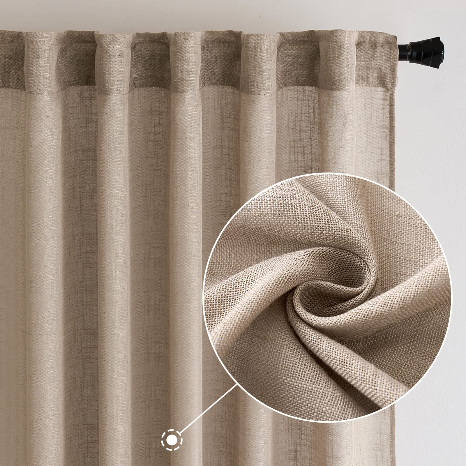 MIULEE taupe linen curtains side drape demonstrates semi-sheer light filtering and style.